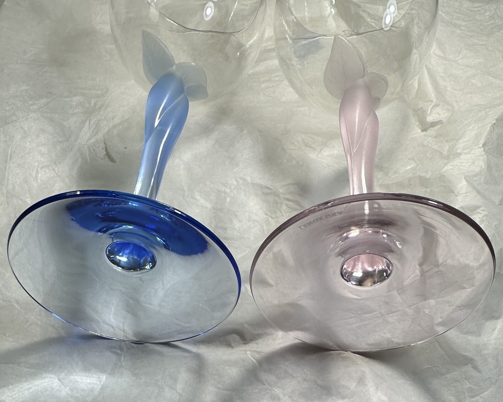 2 Lenox Spring Mist Blue / Pink Frosted Stem Water Goblets/Wine Glasses - 8 3/4" - Image 8