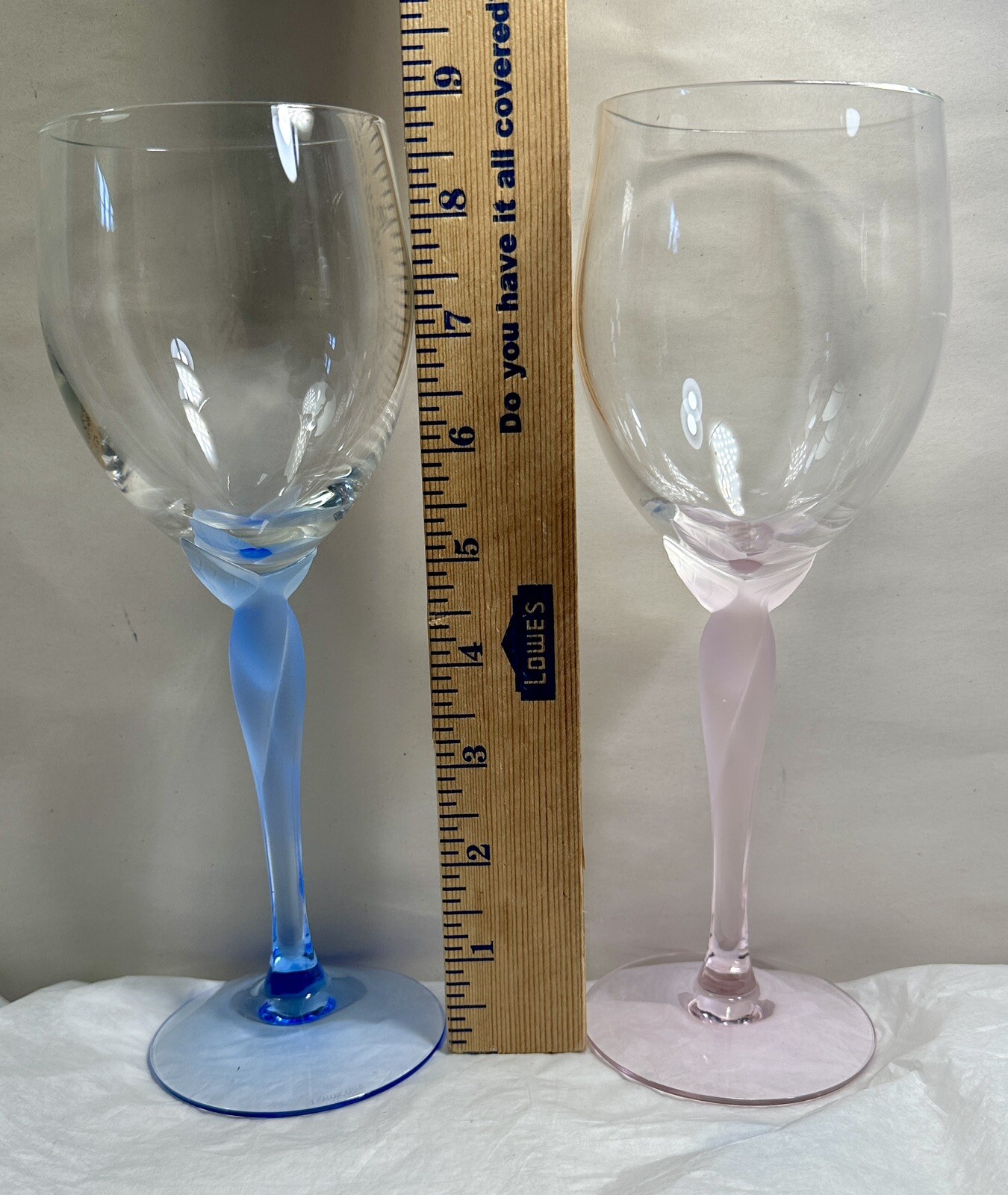 2 Lenox Spring Mist Blue / Pink Frosted Stem Water Goblets/Wine Glasses - 8 3/4" - Image 10