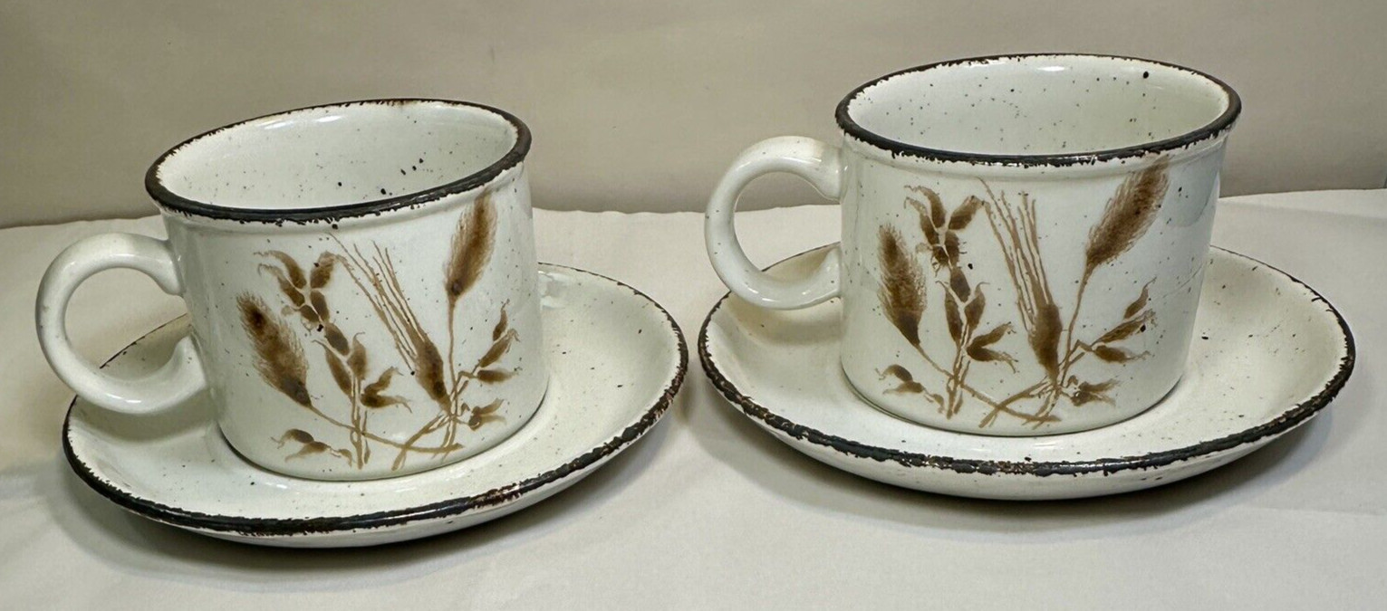 Two (2) Stonehenge Midwinter Wheat England Ceramic Stoneware Cups and Saucers