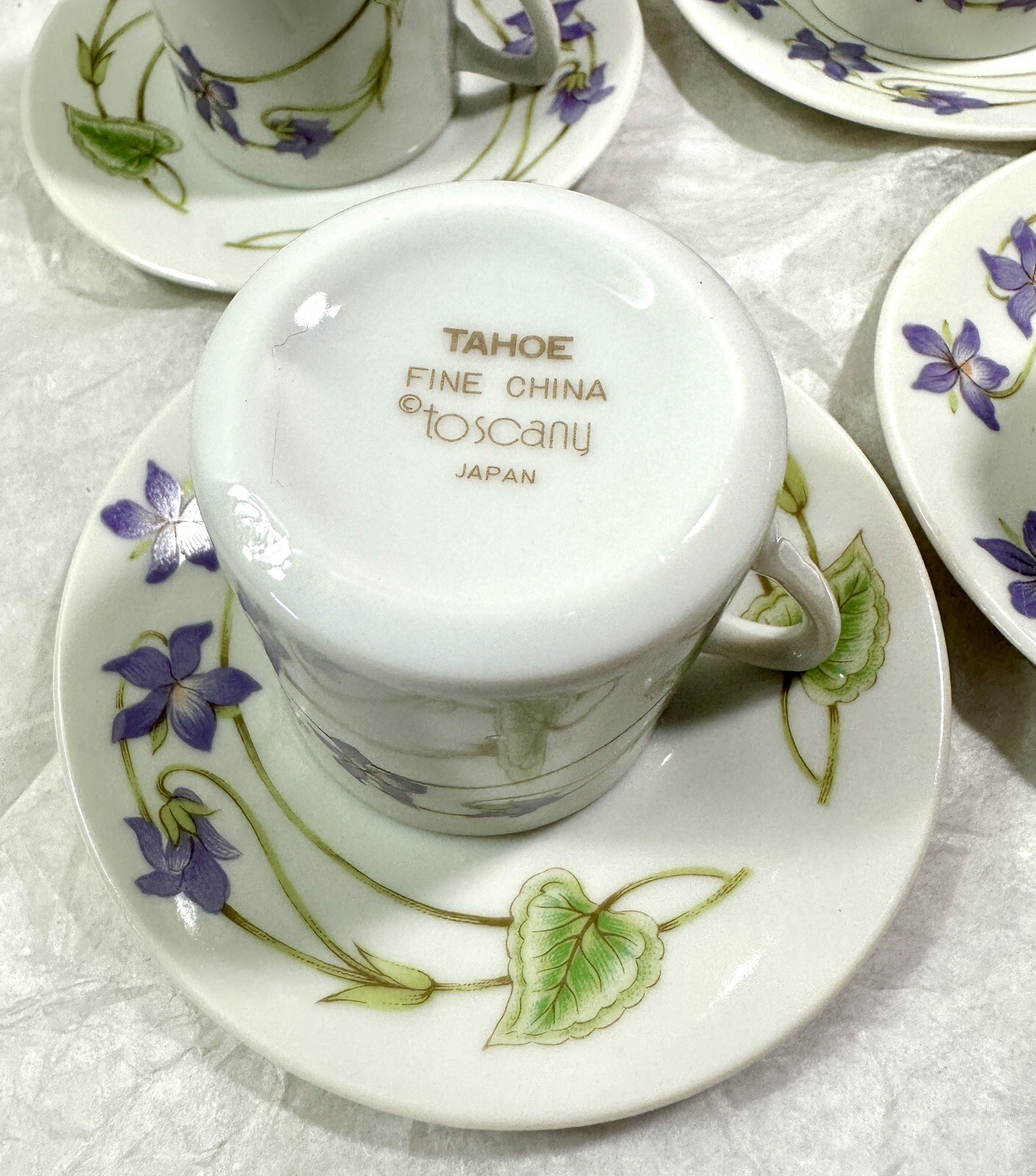 Set of 4 Vintage Toscany Tahoe Fine China Demitasse Cup and Saucer Sets Japan - Image 3