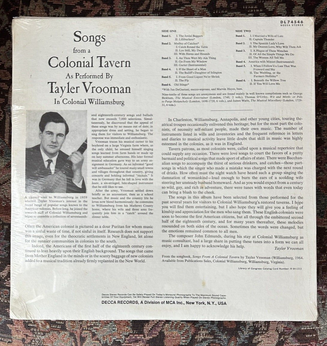 SEALED: TAYLOR VROOMAN Songs From A Colonial Tavern - Decca DL 74546 - Image 1