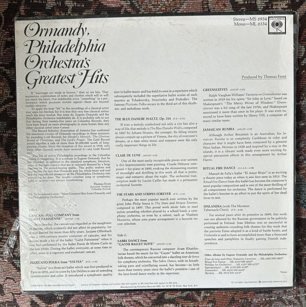 SEALED: Ormandy, Philadelphia Orchestra's Greatest Hits - MS 6934 - Image 1