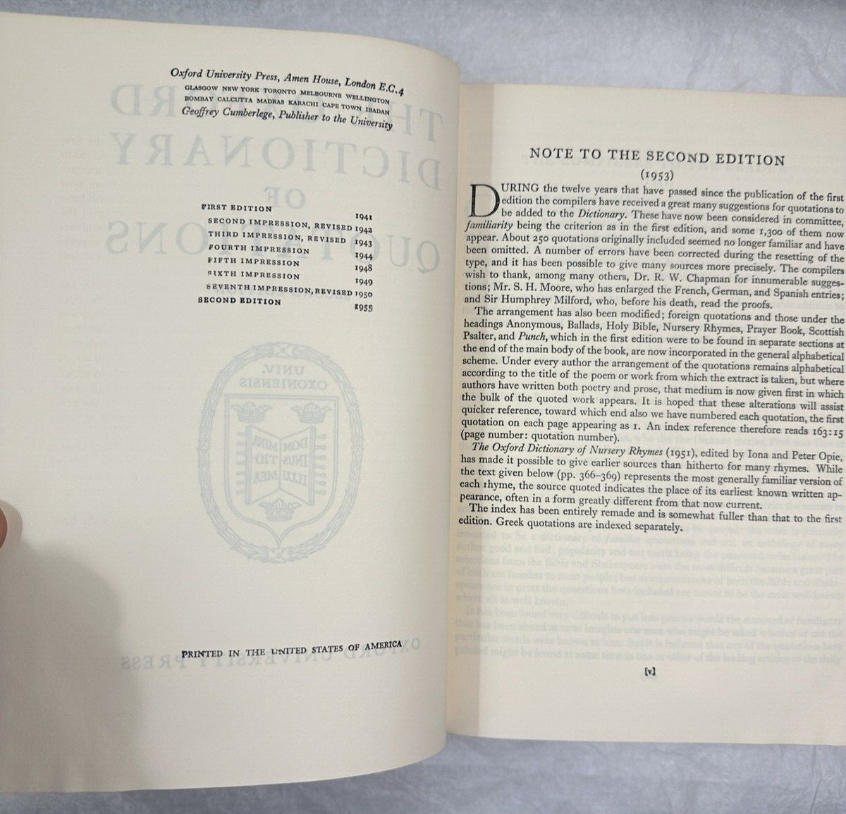 The Oxford Dictionary of Quotations 2nd Edition (1955 Hardcover with Jacket) - Image 2