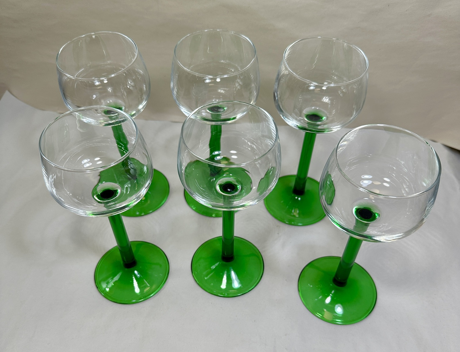 CRISTAL D'ARQUES-DURAND Rhine Wine Emerald Green Stem Glasses 6-1/2" Set of 6 - Image 1