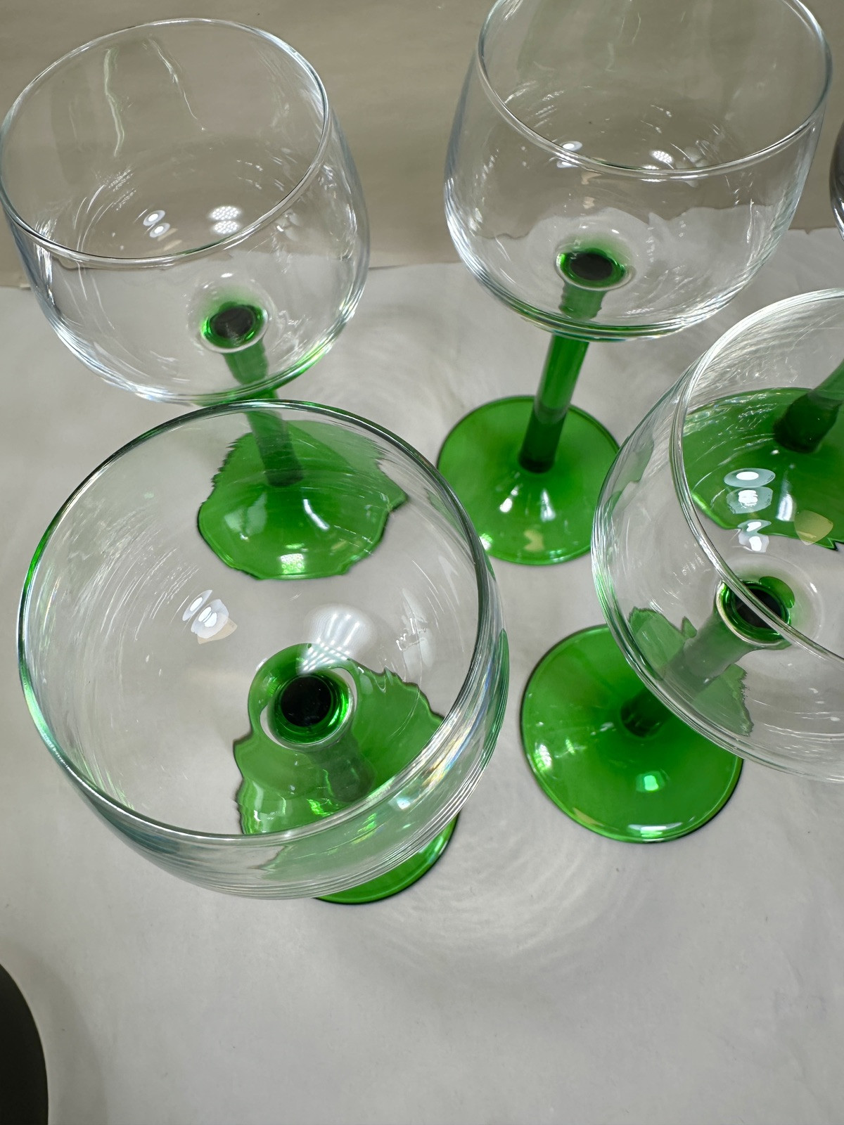 CRISTAL D'ARQUES-DURAND Rhine Wine Emerald Green Stem Glasses 6-1/2" Set of 6 - Image 4