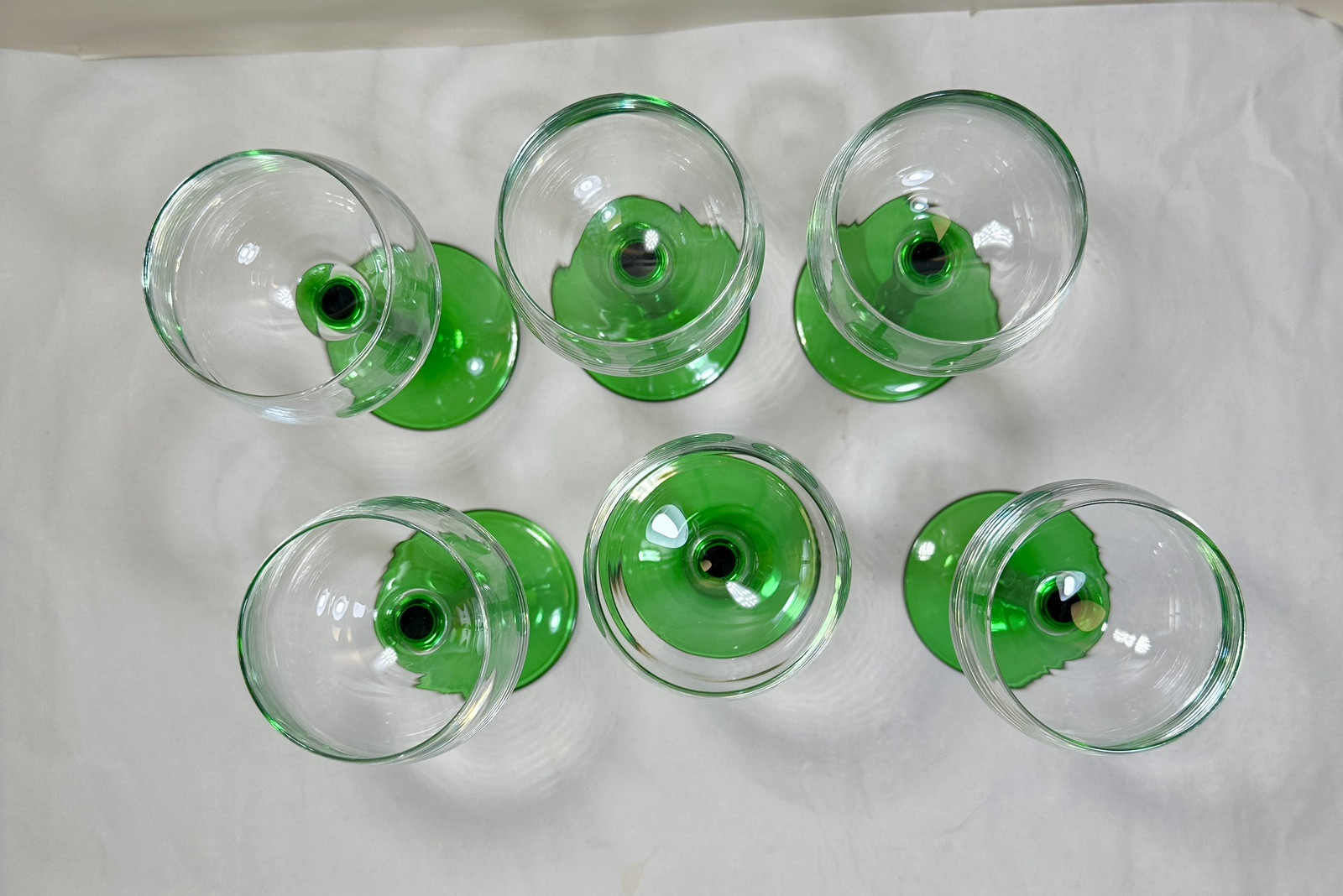 CRISTAL D'ARQUES-DURAND Rhine Wine Emerald Green Stem Glasses 6-1/2" Set of 6 - Image 5