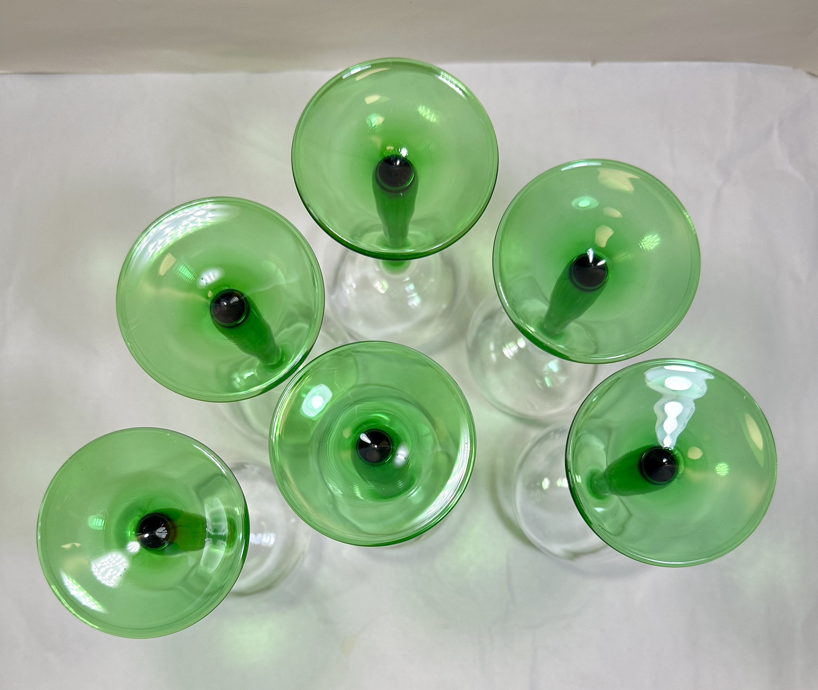 CRISTAL D'ARQUES-DURAND Rhine Wine Emerald Green Stem Glasses 6-1/2" Set of 6 - Image 6