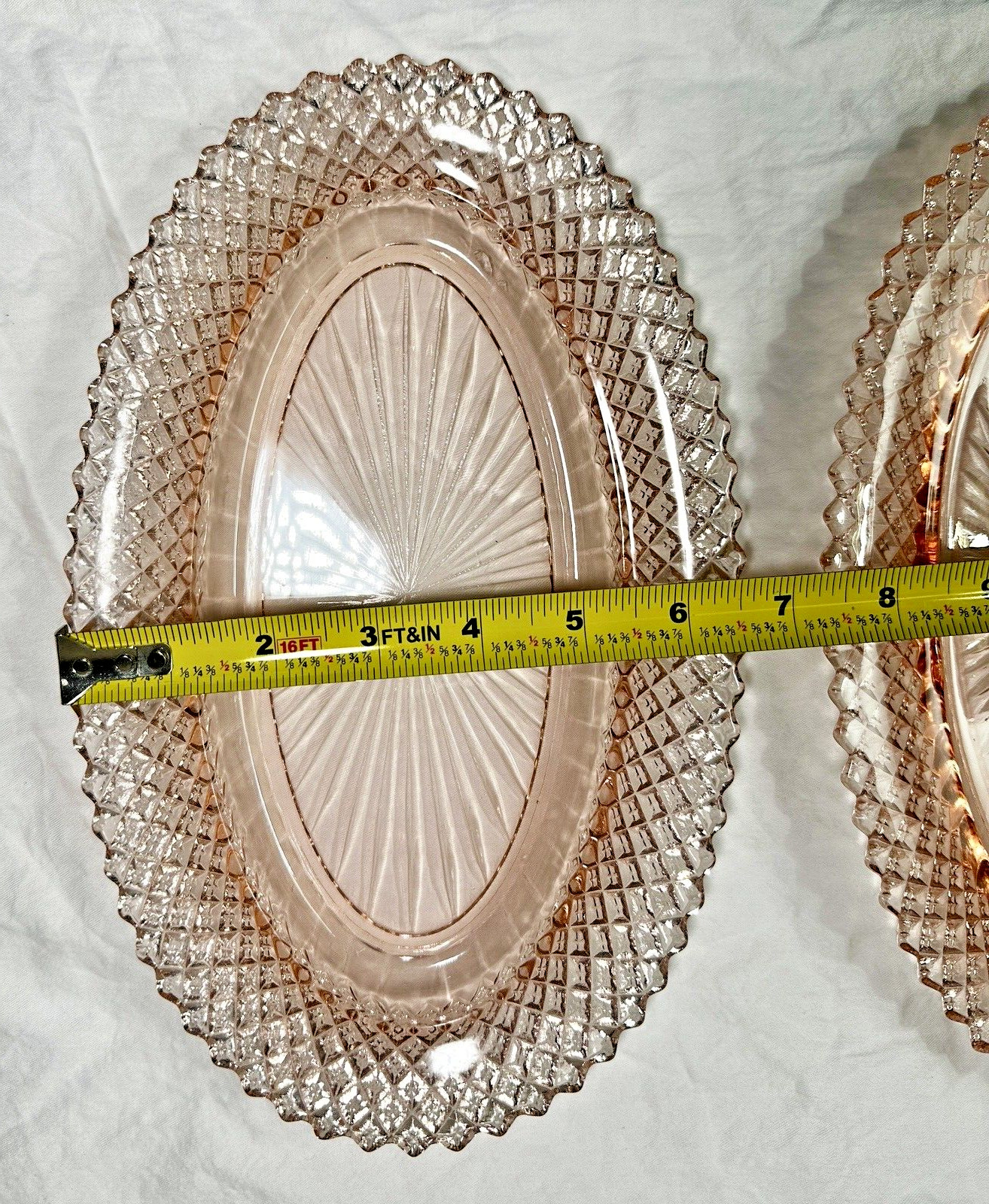 One (1) Vintage Oval Pink Depression Glass Bowl / Dish / Tray