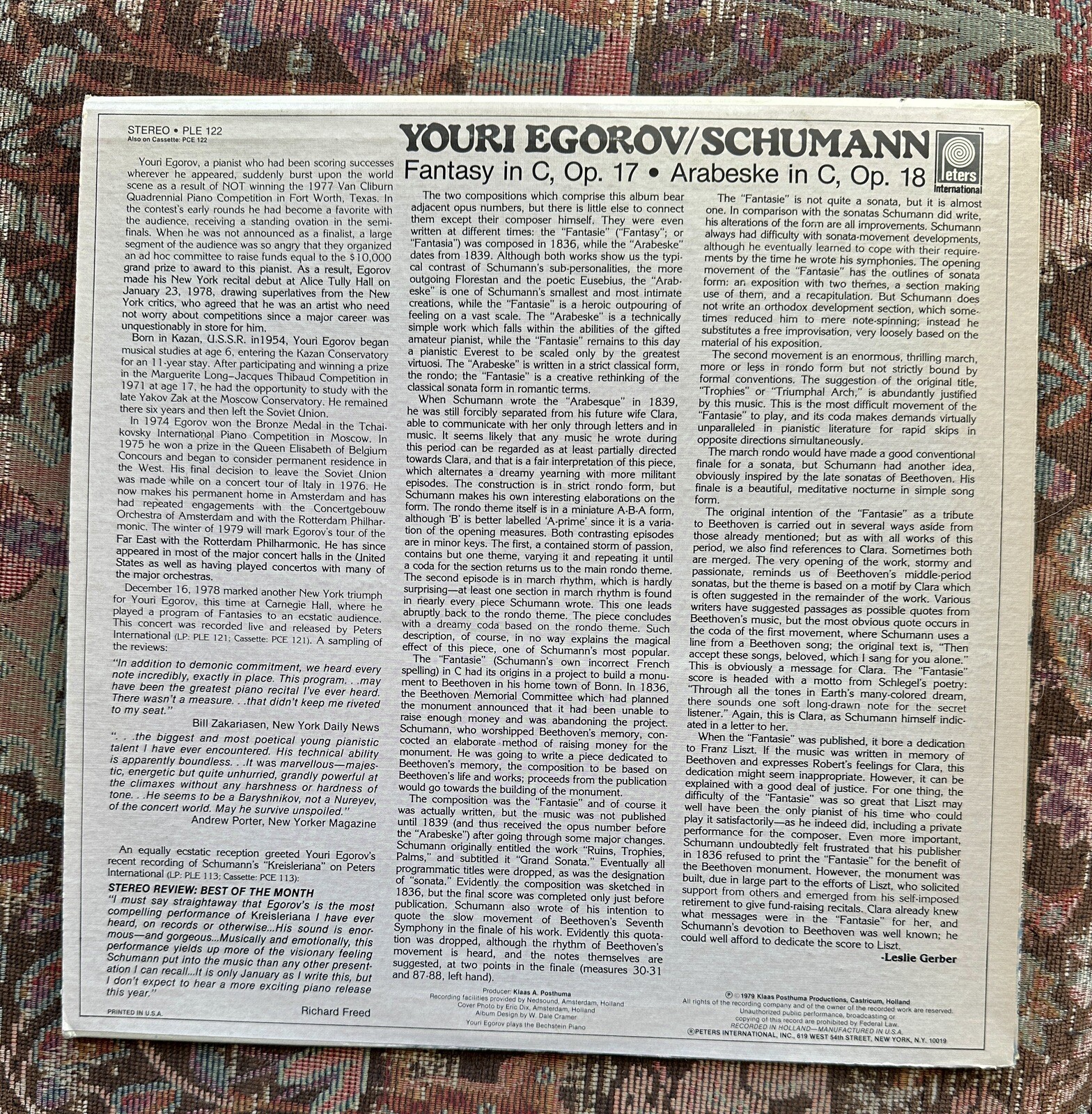 Robert Schumann Fantasy in C Op. 17 – Arabesque Op. 18 - Youri Egorov - PLE 122 - Image 5