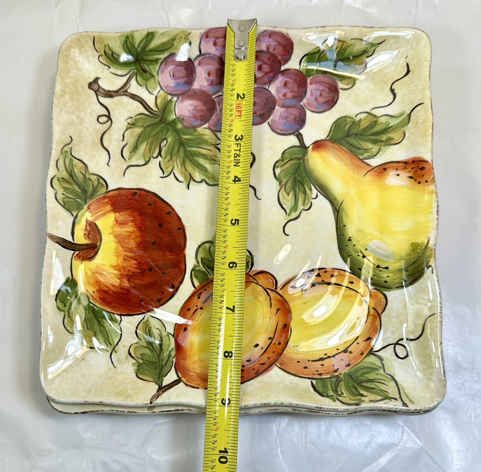 MAXCERA Hand Painted “Fruitful” Ceramic Square Plates 9” Inch - Set Of 4 - Image 3