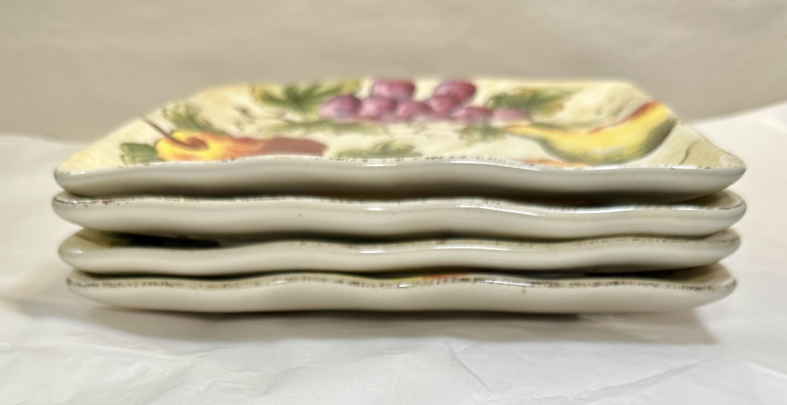 MAXCERA Hand Painted “Fruitful” Ceramic Square Plates 9” Inch - Set Of 4 - Image 5