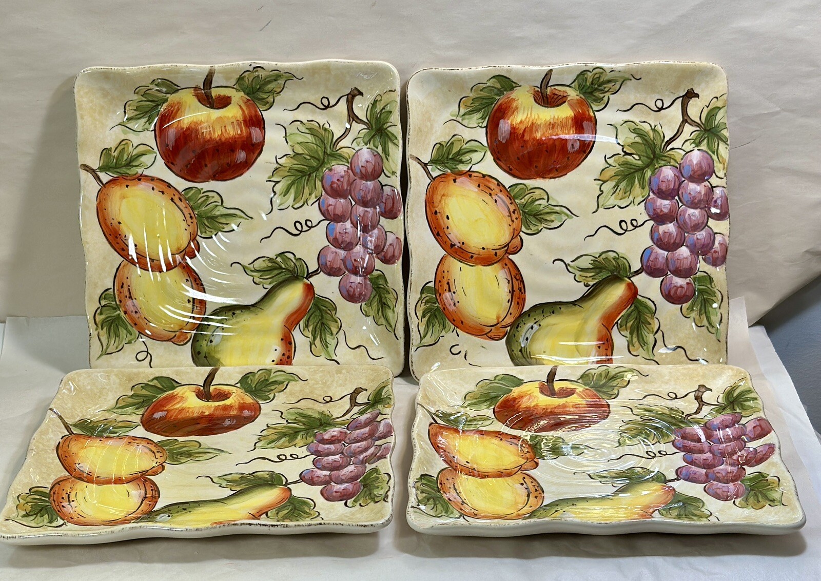 MAXCERA Hand Painted “Fruitful” Ceramic Square Plates 9” Inch - Set Of 4