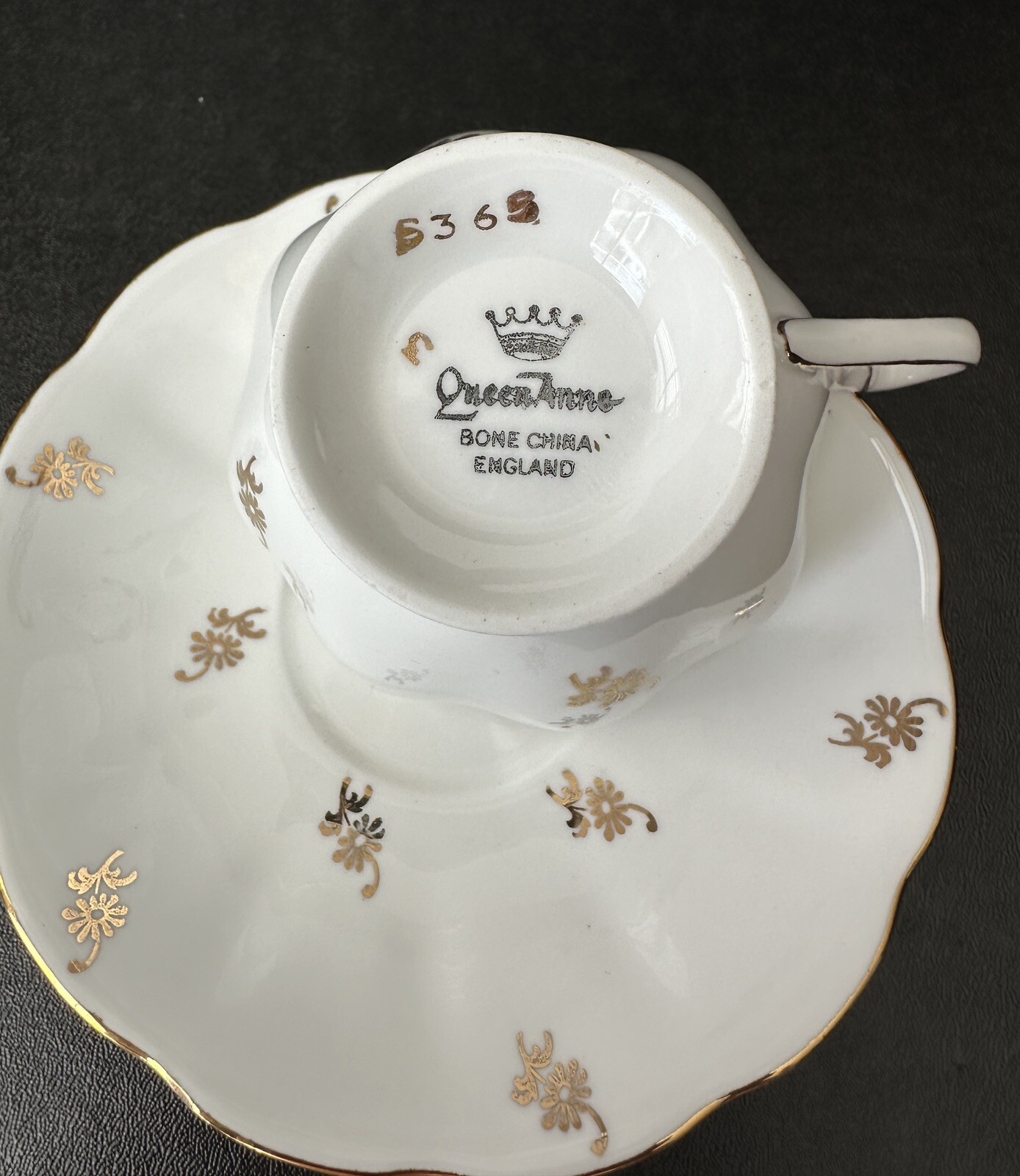 Queen Anne Tea Cup and Saucer - Gold Floral, White and Pale Blue - Image 5