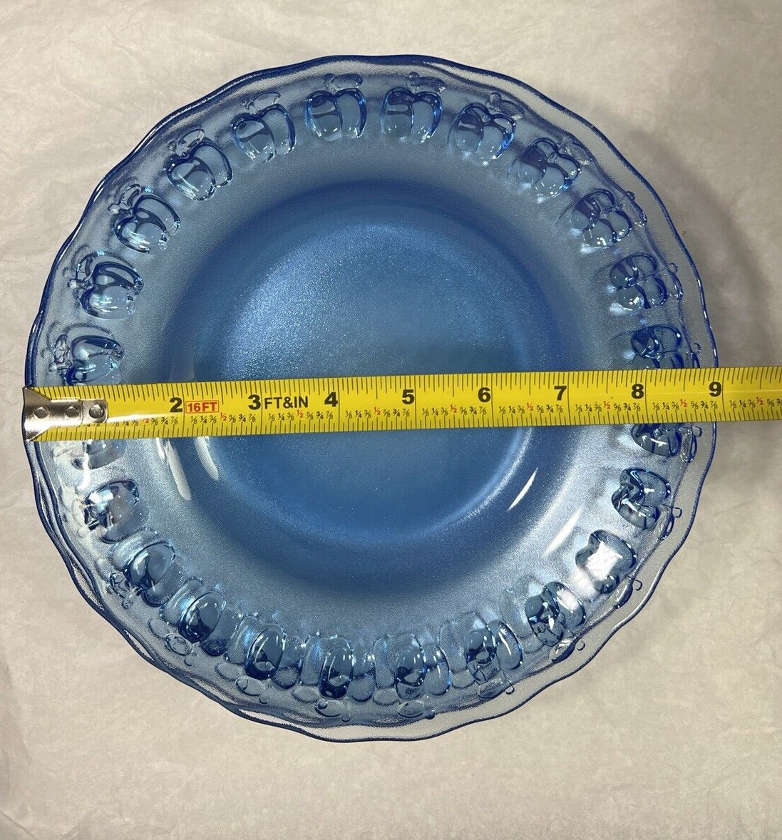 Four Pasari Indonesia 9" Glass Plates Embossed Apple Light Blue - Image 1