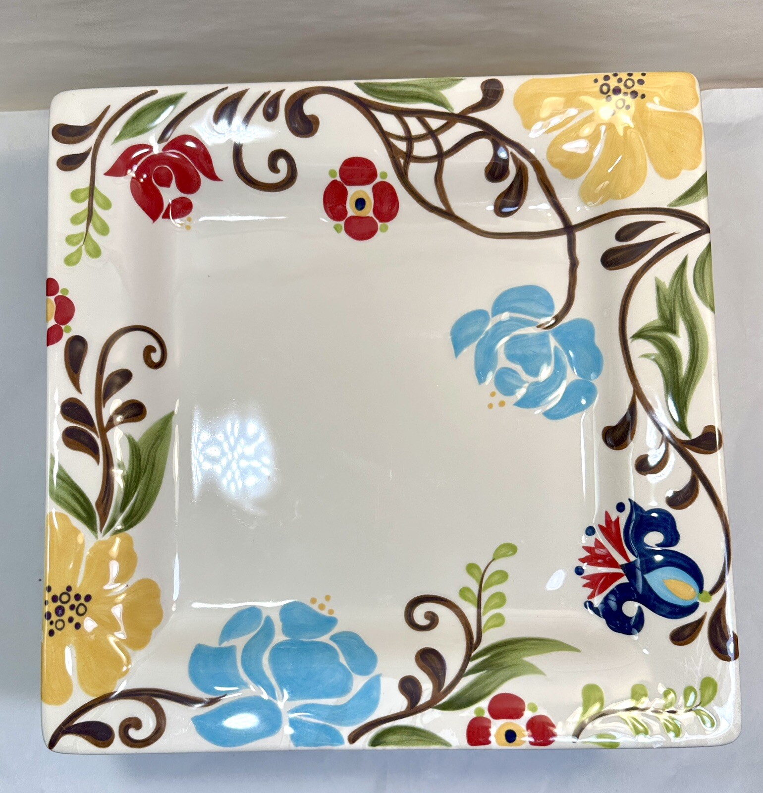 One Square Dinner Plate - Jardine by Vida By Eva Mendes - 10-3/4" - Immaculate - Image 1