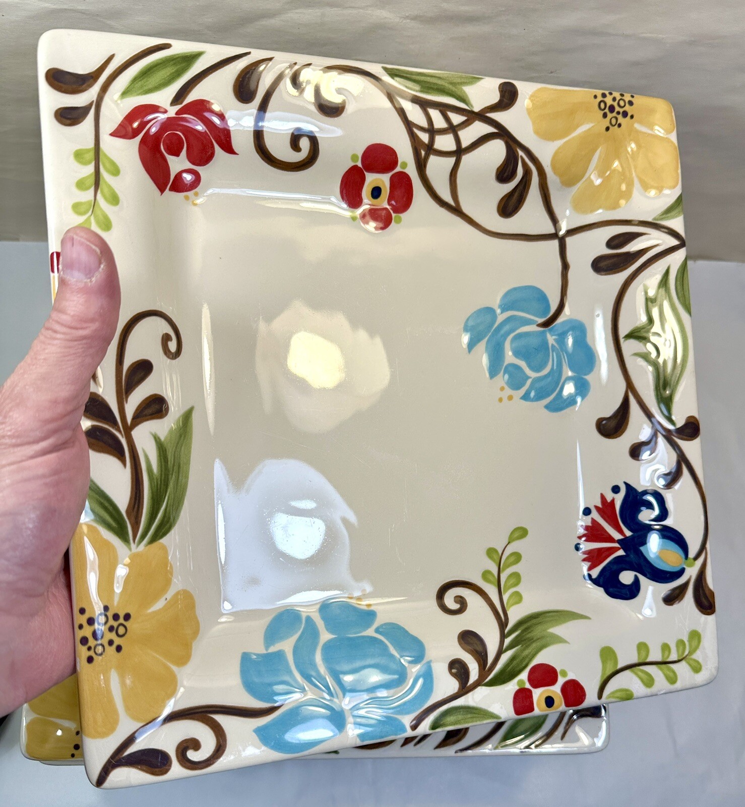 One Square Dinner Plate - Jardine by Vida By Eva Mendes - 10-3/4" - Immaculate