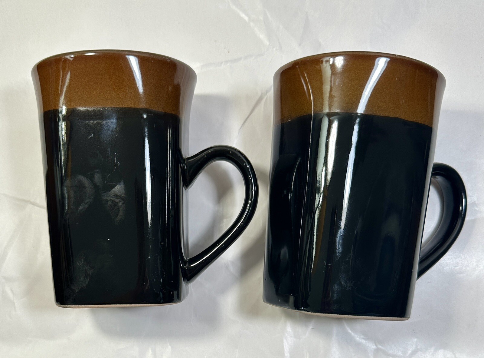 Two (2) Royal Norfolk Black Stoneware Coffee Latte Mugs w/ Brown Rim 14 oz 5" - Image 3