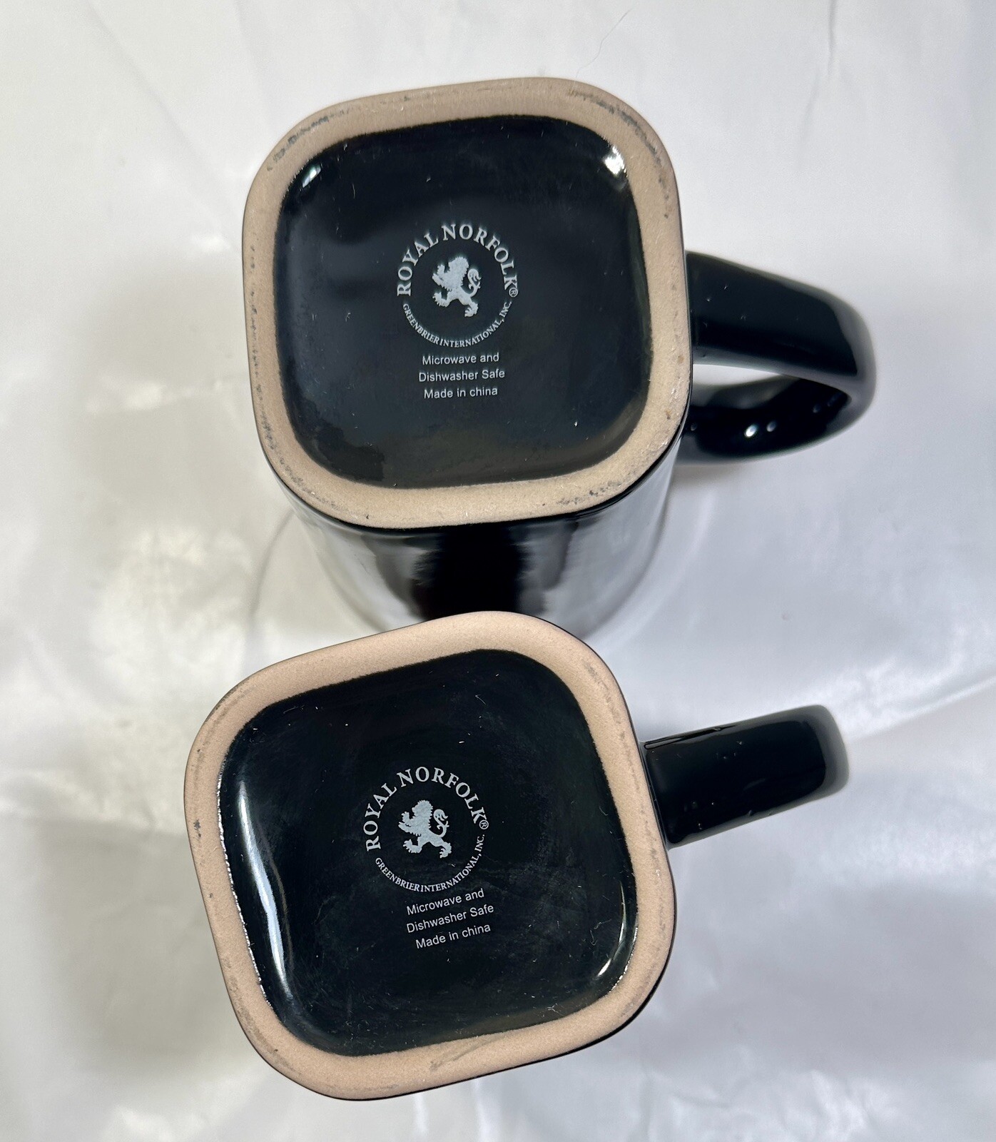 Two (2) Royal Norfolk Black Stoneware Coffee Latte Mugs w/ Brown Rim 14 oz 5" - Image 4