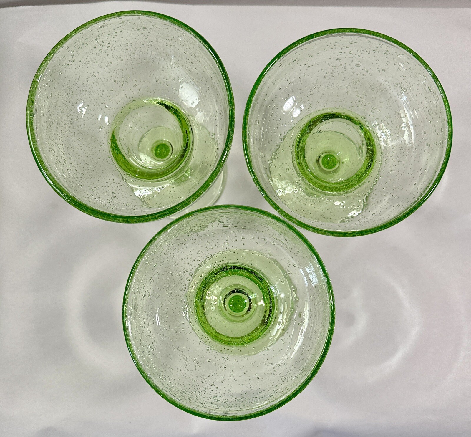 Three (3) Mexican Hand Blown Lime Colored Margarita Glasses -- Immaculate - Image 1
