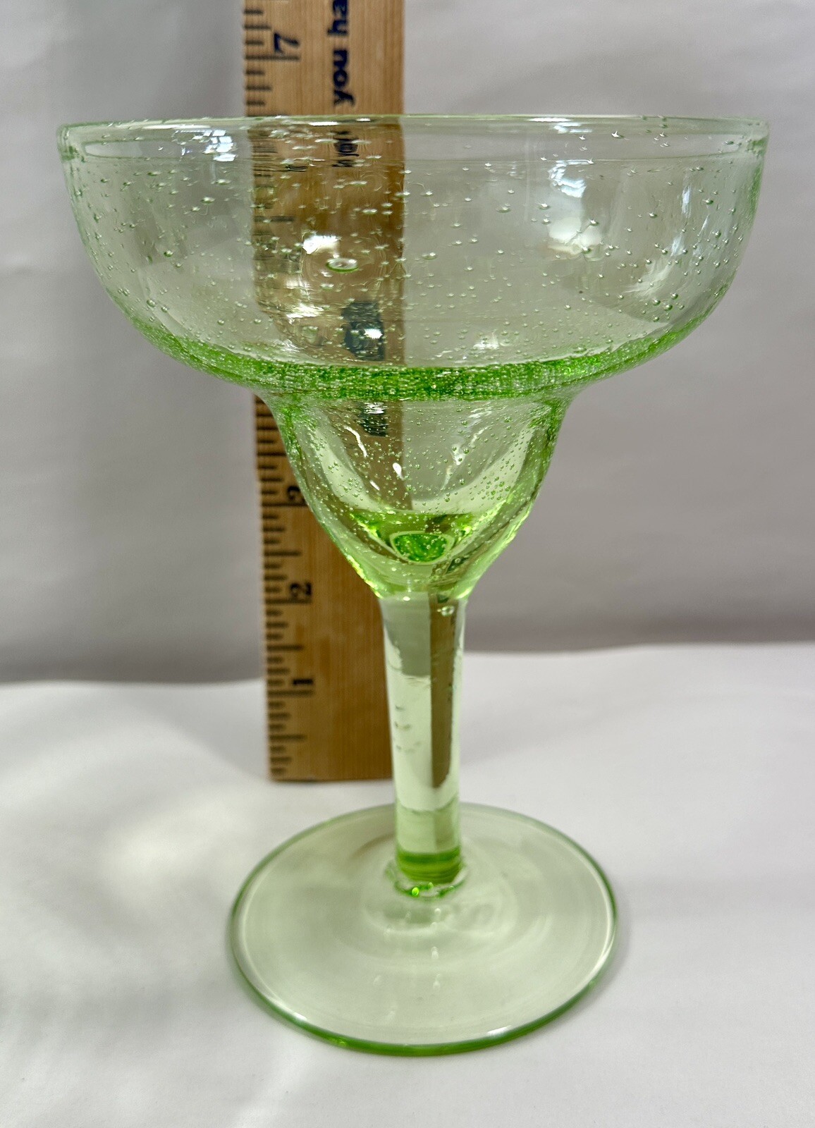 Three (3) Mexican Hand Blown Lime Colored Margarita Glasses -- Immaculate - Image 4