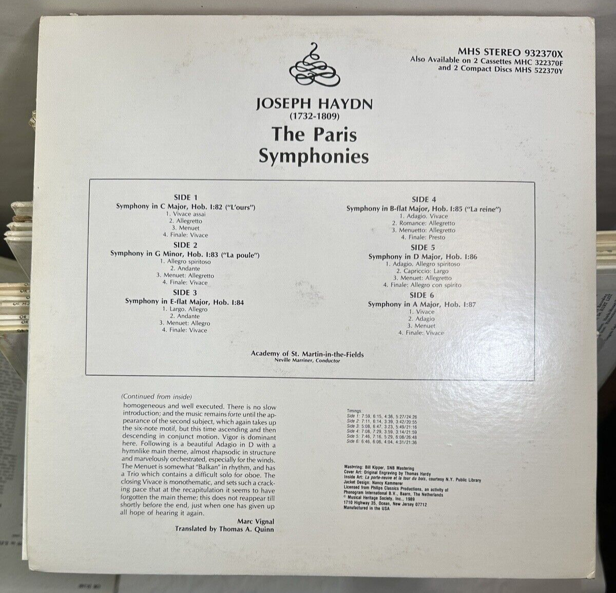 Haydn - The Paris Symphonies Nos. 82-87 - Neville Marriner, ASMTF - MHS 932370X - Image 4