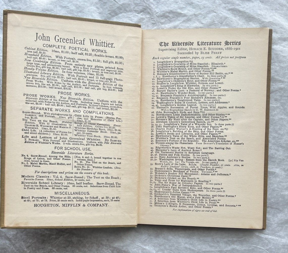 1898 "Riverside Literature Series-Number 4" - John Greenleaf Whittier  - VG - Image 1