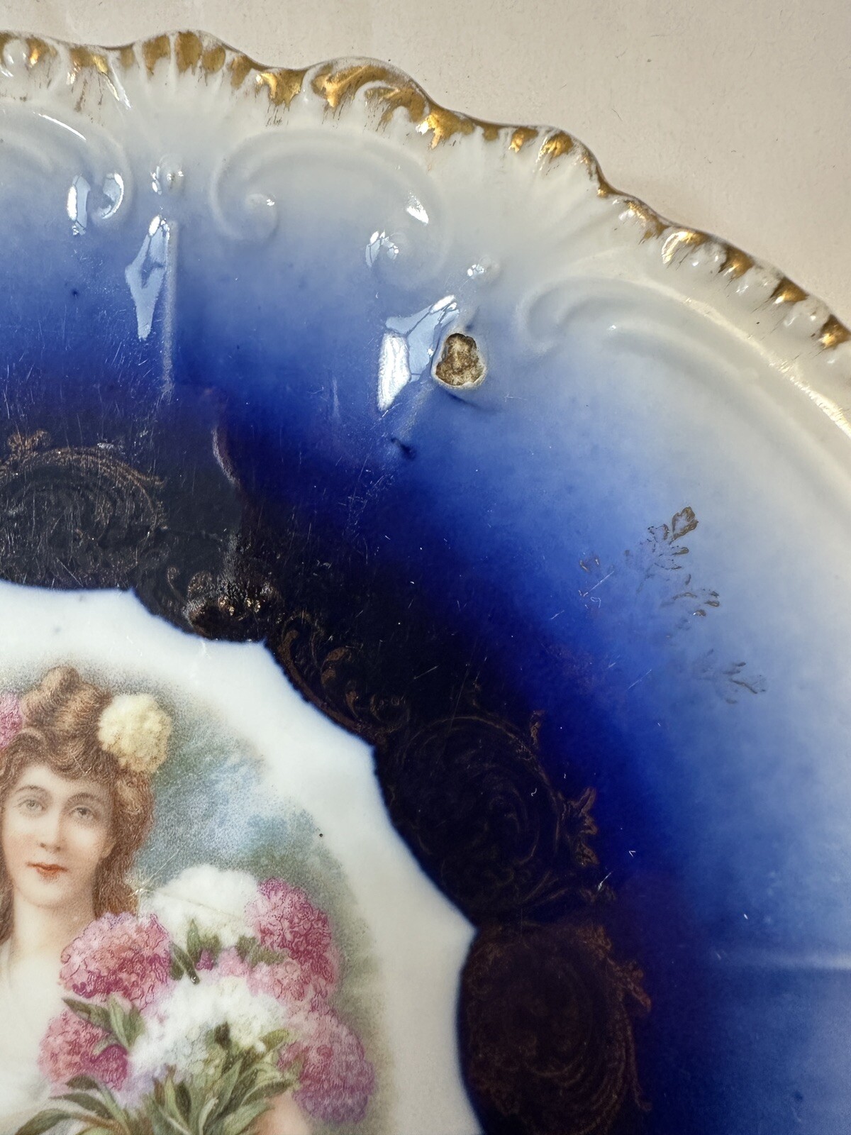 Royal Bavarian China P.M.B Germany Cobalt Plate - Manufacturing Defect - Image 2