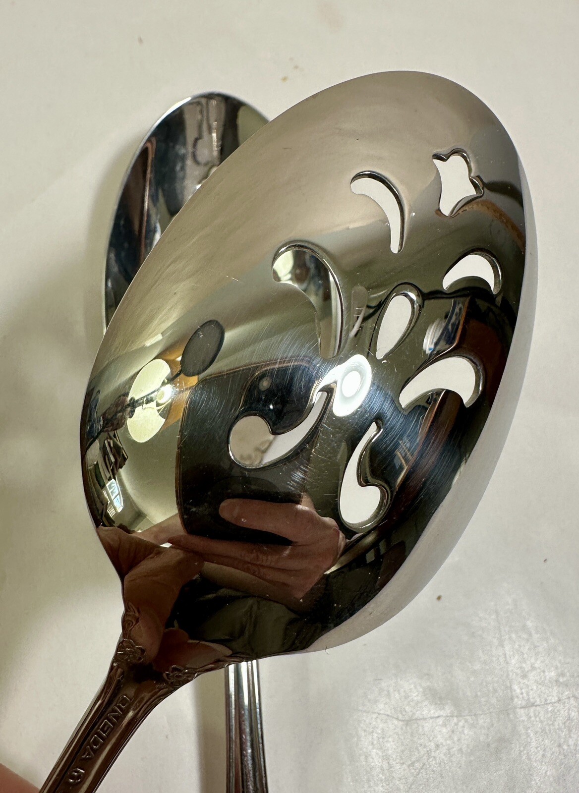 One Oneida Dover Stainless Pierced Tablespoon (Serving Spoon) - 8 3/8" - Image 3