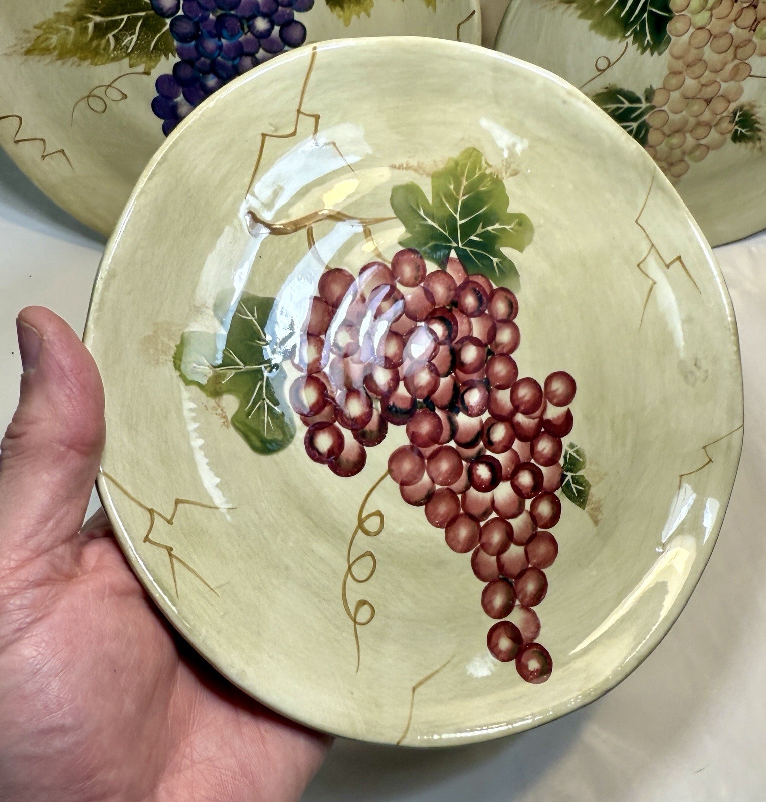 Set of 3 Tabletops Unlimited Cabernet Hand Painted Salad Plates 8 5/8" Grapes - Image 1