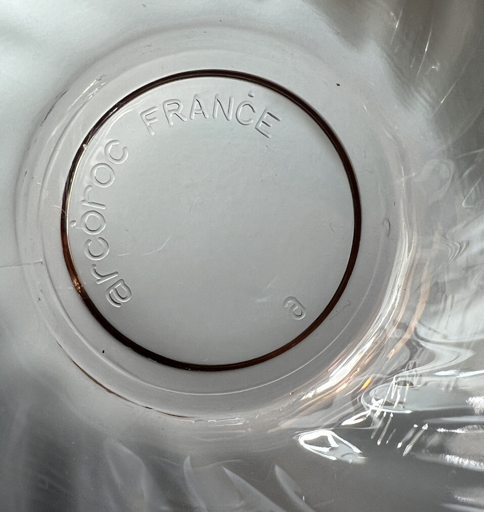 Three (3) Arcoroc of France Pink Swirl Vintage Coffee/Tea Cups and Saucers - Image 1