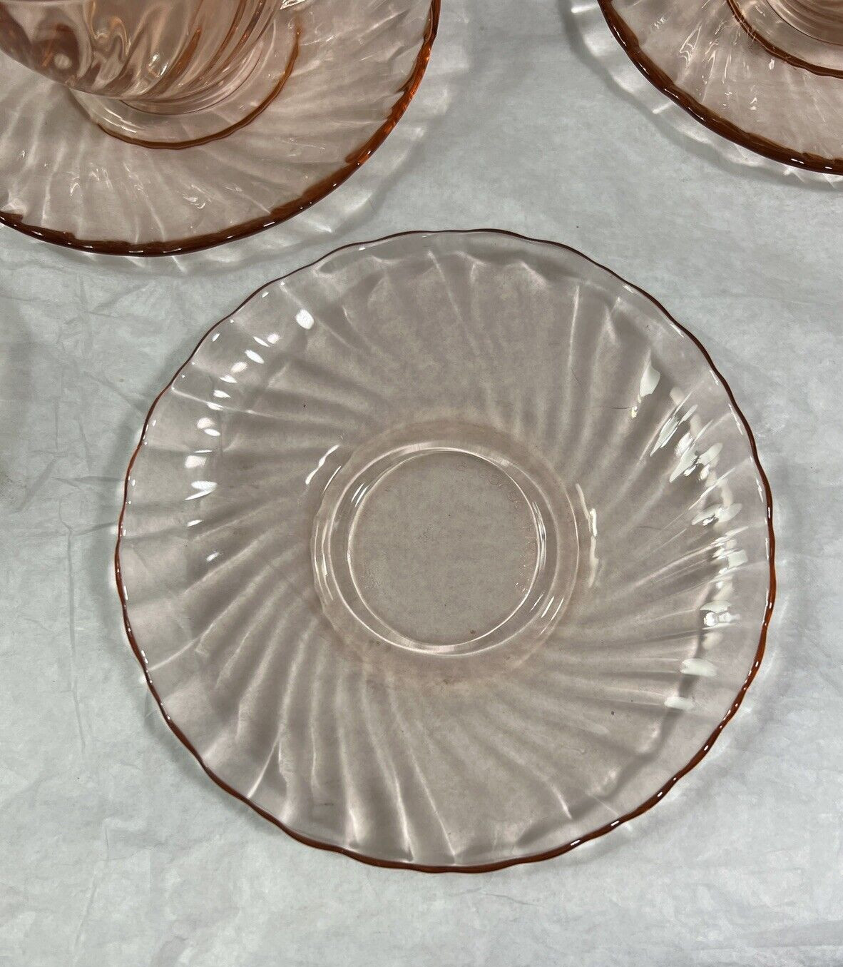 Three (3) Arcoroc of France Pink Swirl Vintage Coffee/Tea Cups and Saucers - Image 4