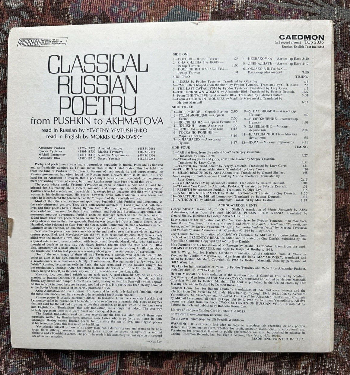 Classical Russian Poetry Caedmon TCP 2036 - Yevtushenko and Carnovsky - Image 12