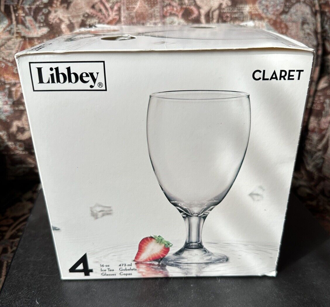 Libbey Box Set of 4 Claret Stemmed Beverage Glass Glasses 16oz Iced Tea - Image 5