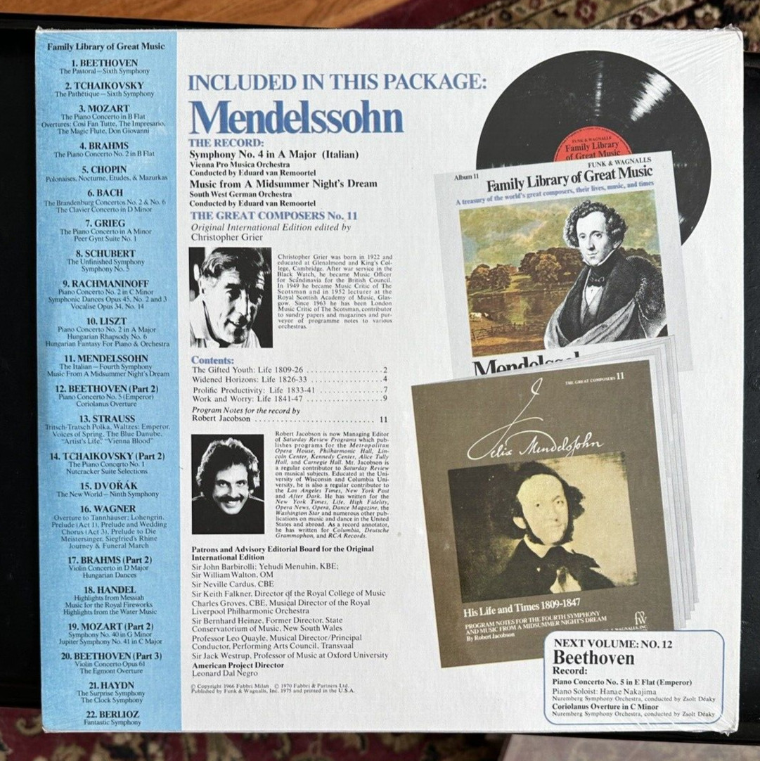 SEALED: Mendelssohn - Italian Symphony - Funk & Wagnalls Family Library No. 11 - Image 1