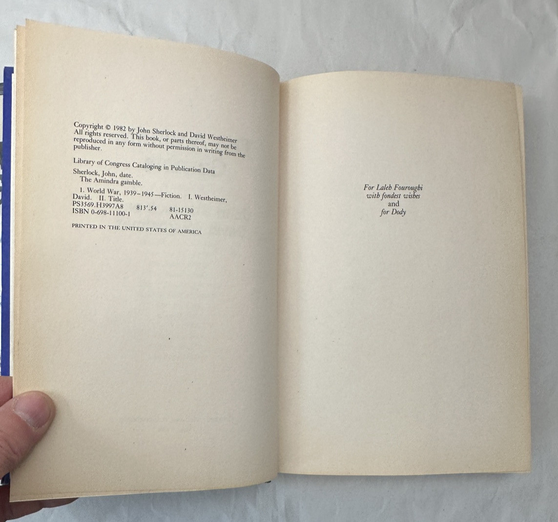 THE AMINDRA GAMBLE By John Sherlock & David Westheimer 1982 DJ / Hardcover - Image 3