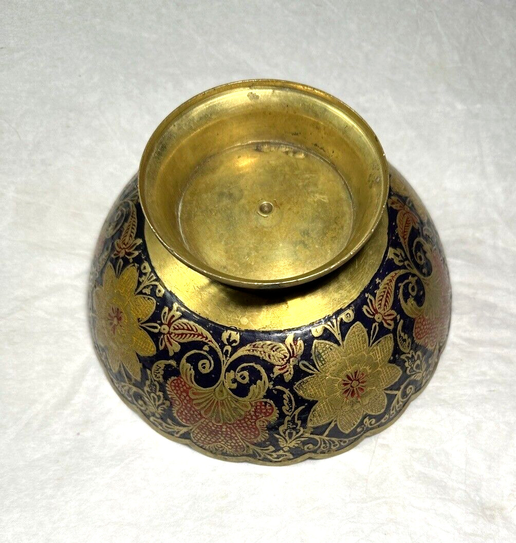 Painted Brass Bowl - Morocco - Peacock Motif - 6.25" Wide, 3" Deep - Image 5