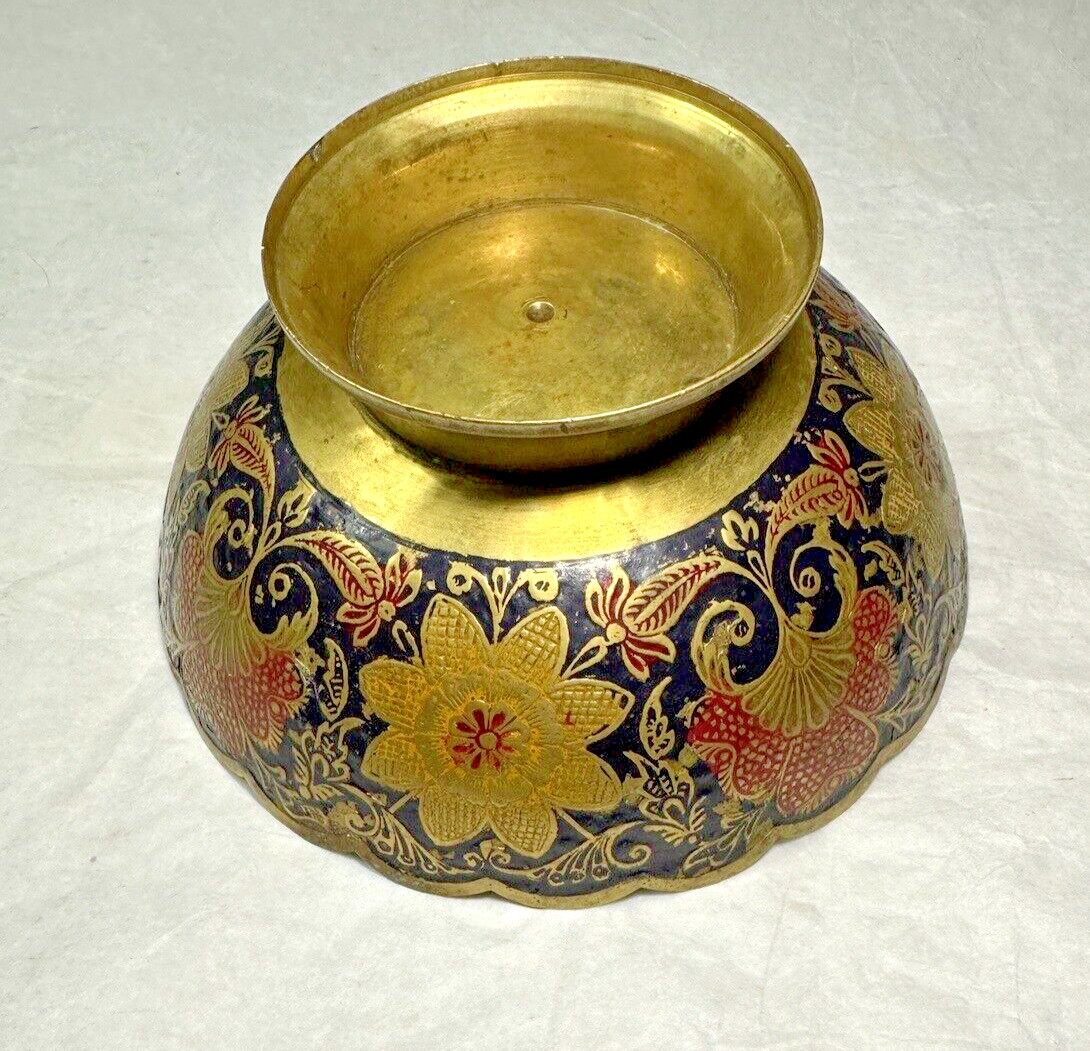 Painted Brass Bowl - Morocco - Peacock Motif - 6.25" Wide, 3" Deep - Image 6