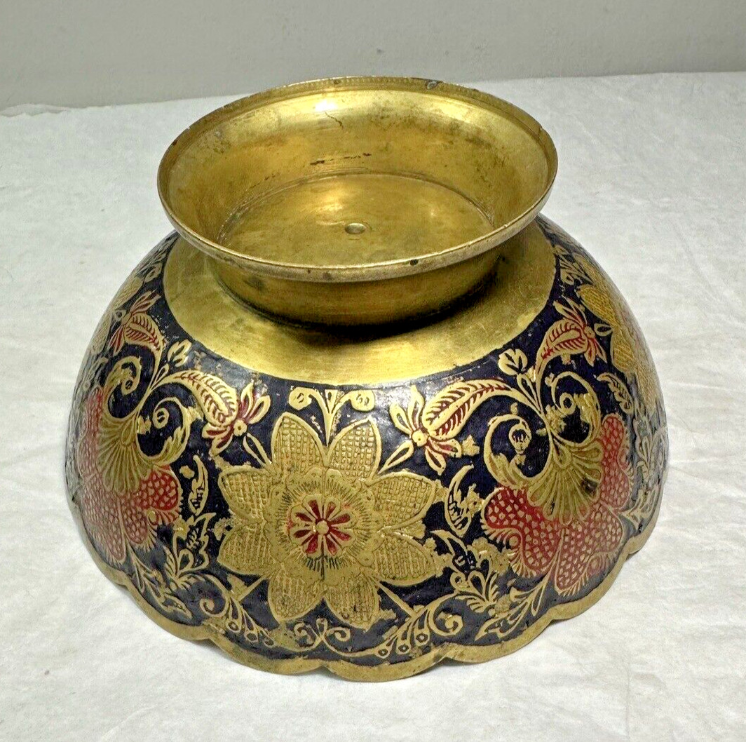 Painted Brass Bowl - Morocco - Peacock Motif - 6.25" Wide, 3" Deep - Image 7