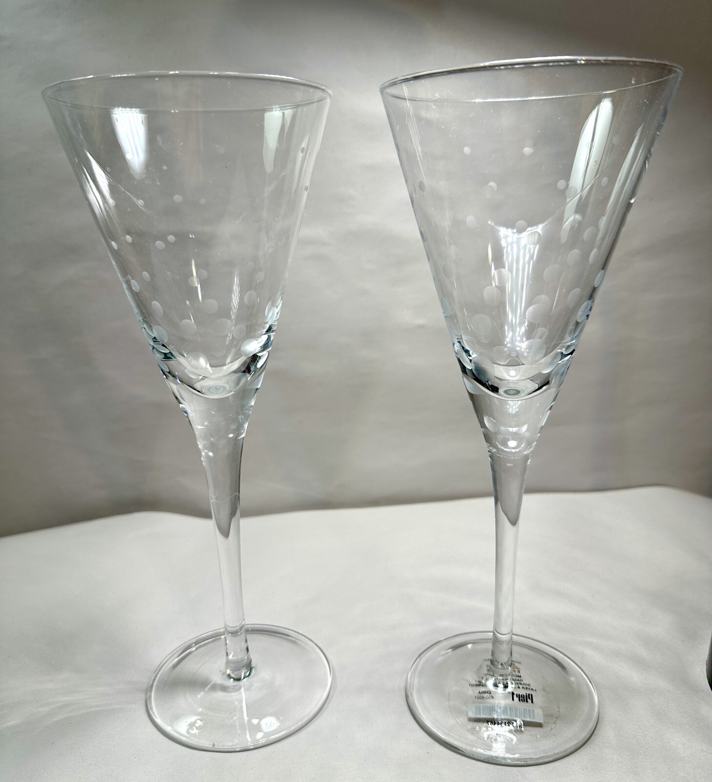 PIER 1 Pair (2) Etched Dots Glass Goblets - 9 3/4” Tall - 8 oz