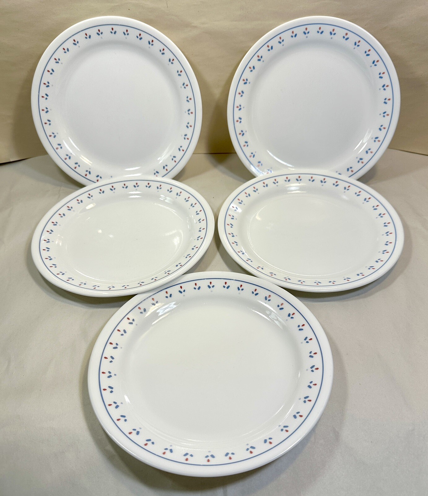 Set of 5 VTG Corelle Normandy Bread Plates - Red & Blue Flowers - 7 1/8”  EUC