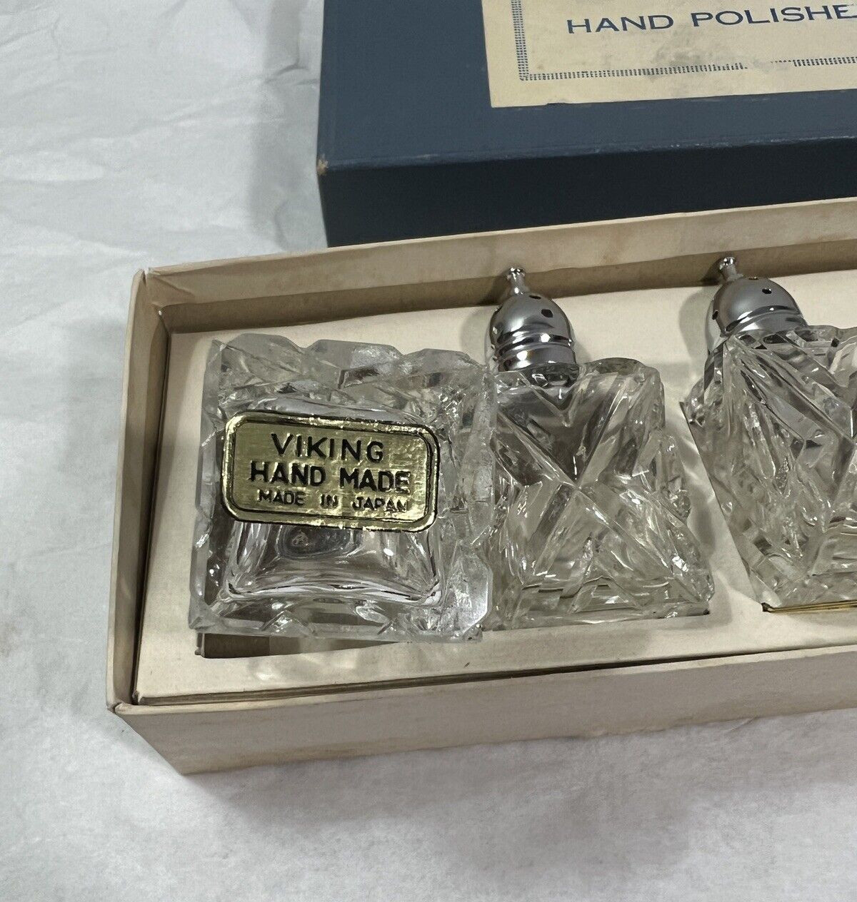 Vintage Hand-Cut Glass Salt Pepper Shakers - Japan - New in Box - Image 1