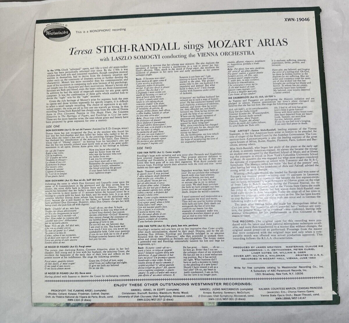 Teresa Stich-Randall Sings Mozart Arias - Westminster WST-17046 - Image 5