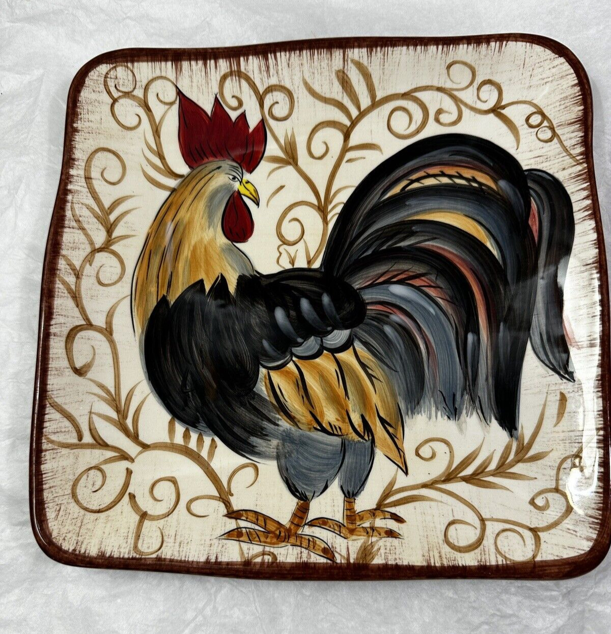 Dario Farrucci Hand Painted Rooster Dinner Plates - 8" - Pottery Farmhouse Décor - Image 1