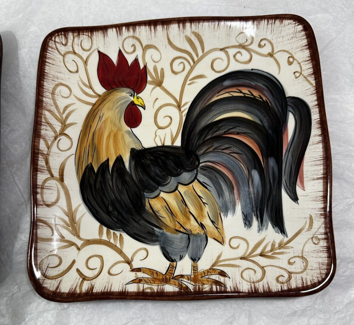 Dario Farrucci Hand Painted Rooster Dinner Plates - 8" - Pottery Farmhouse Décor - Image 2