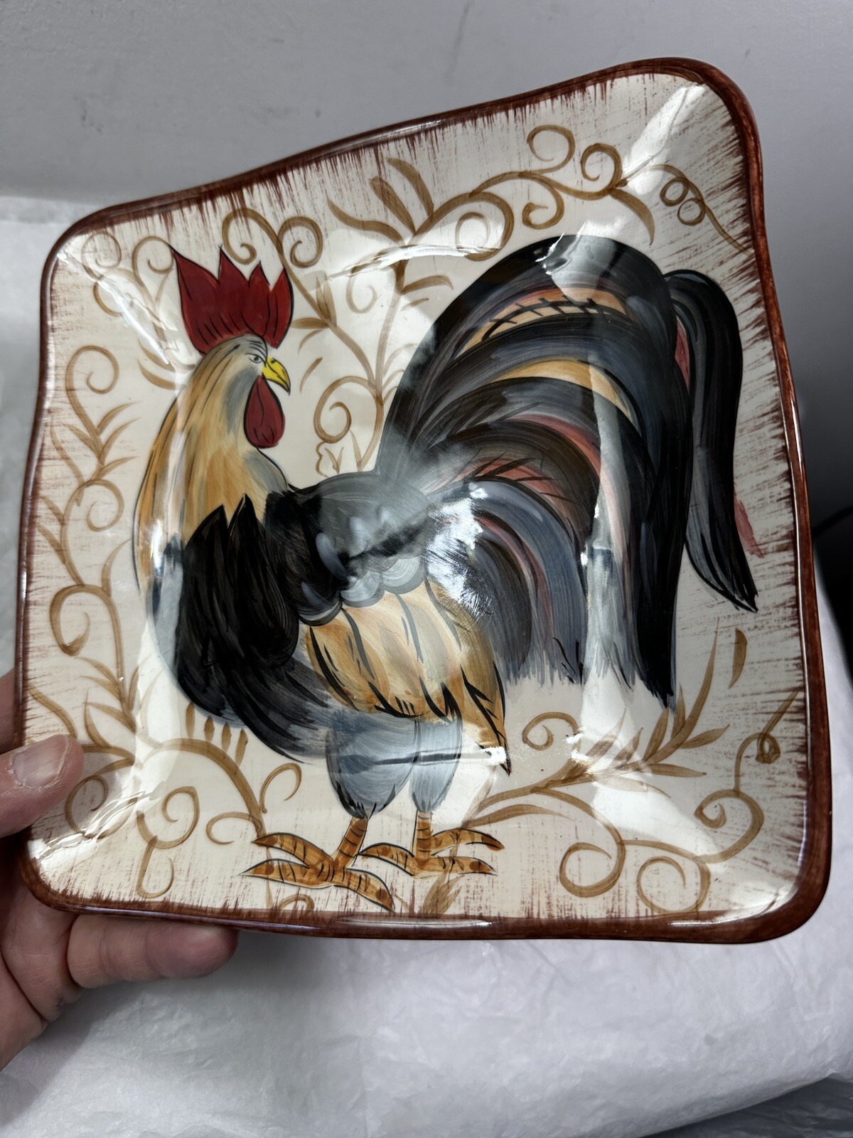 Dario Farrucci Hand Painted Rooster Dinner Plates - 8" - Pottery Farmhouse Décor - Image 4