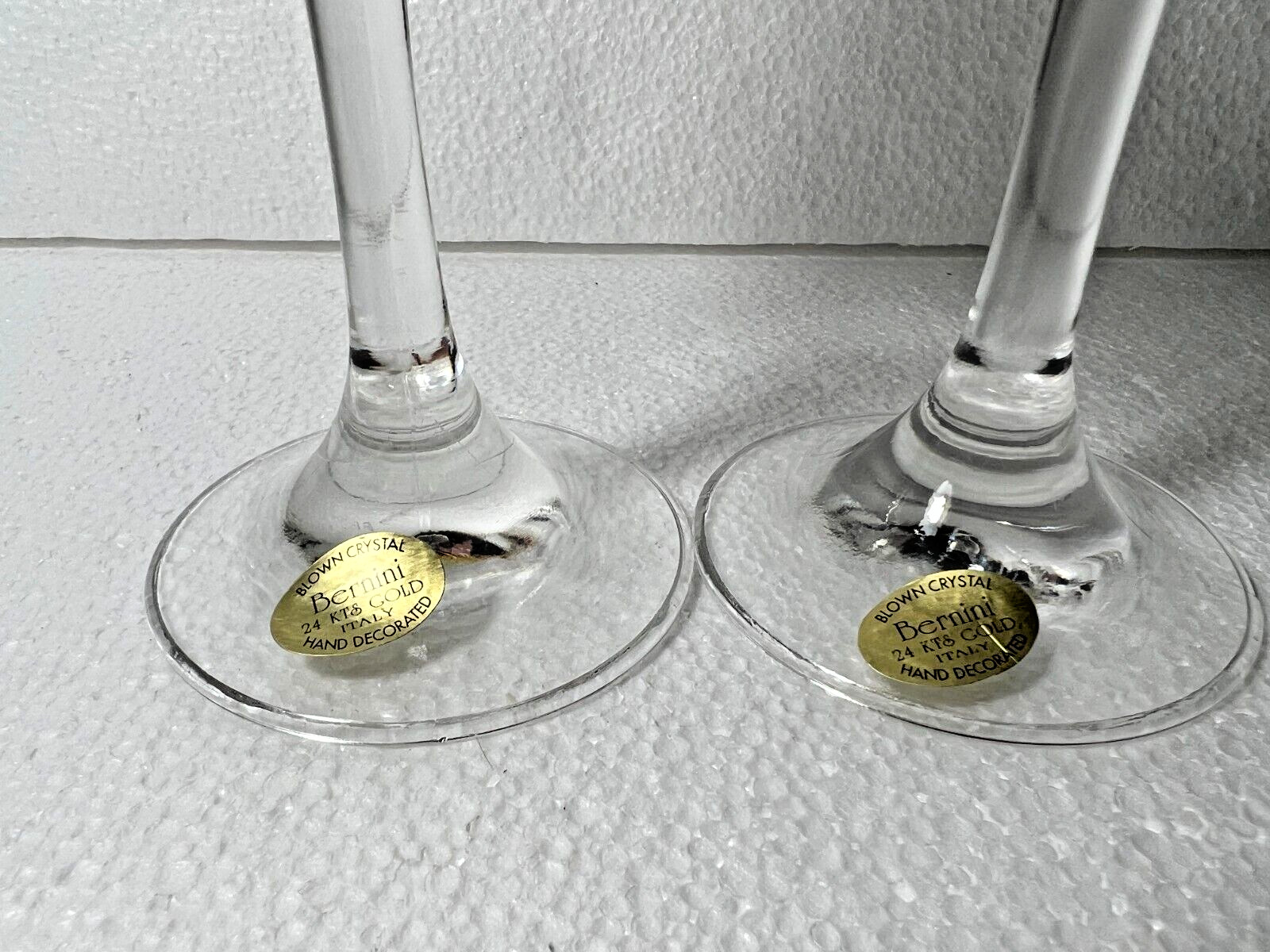 Two Bernini Crystal Stemware Wine Glasses - 7.5 inches tall - Image 1