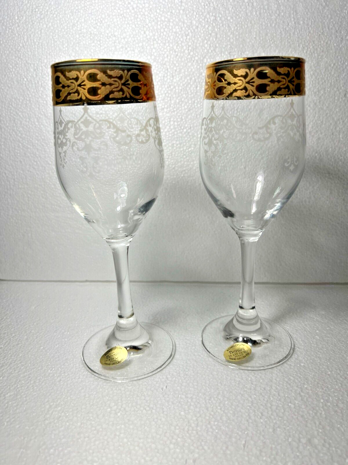 Two Bernini Crystal Stemware Wine Glasses - 7.5 inches tall
