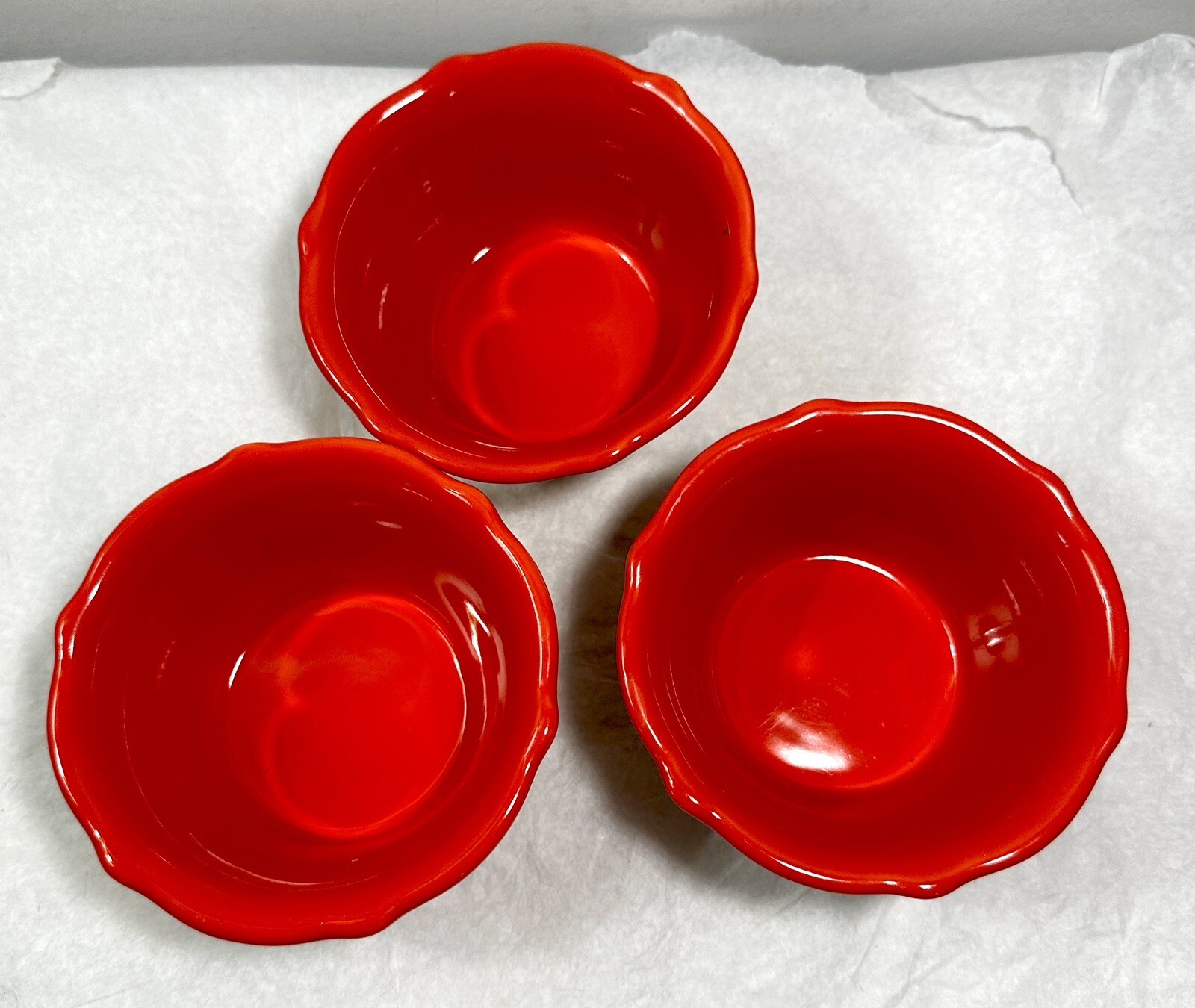 Three (3) Pioneer Woman Stoneware Ramekins Dipping Bowls - Floral Bursts (Red) - Image 1