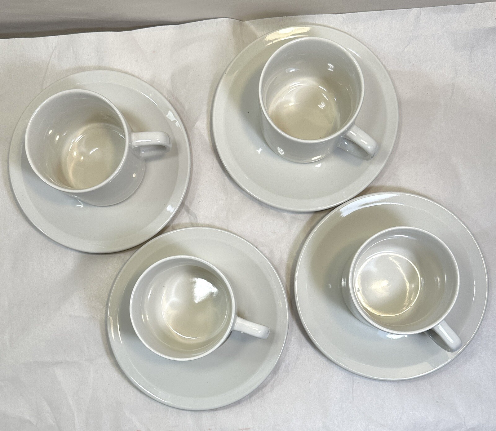 Set of Four (4) 10 Strawberry Street Square Cups & Saucers - 3" Tall - Sandstone - Image 1