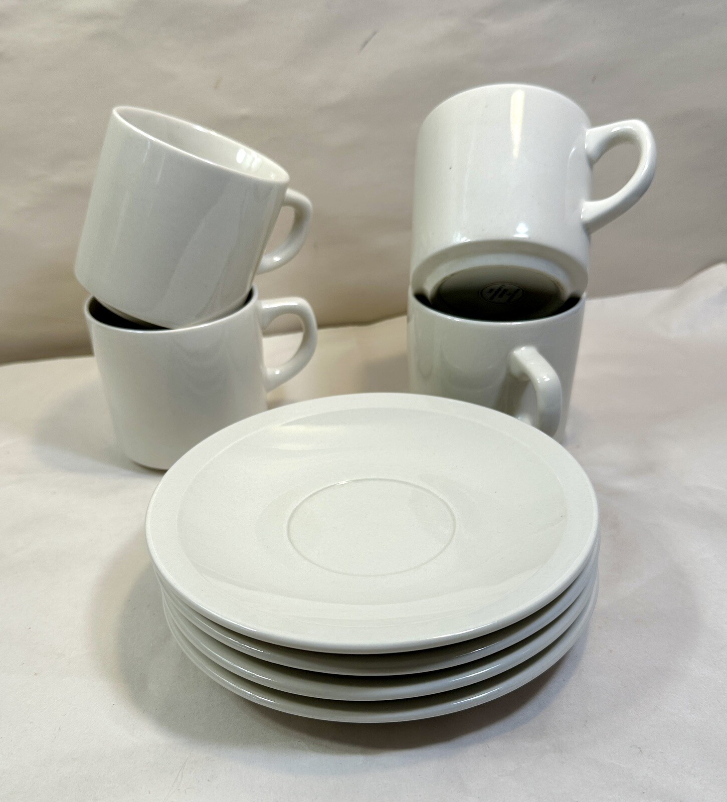 Set of Four (4) 10 Strawberry Street Square Cups & Saucers - 3" Tall - Sandstone - Image 2